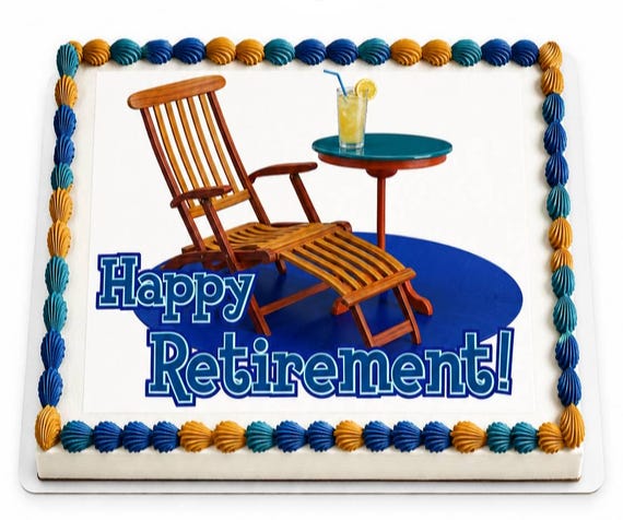 Happy Retirement Edible Cake Topper, Lounge Chair Party Frosting Sheet Image, Blue Gold Decor ~D988