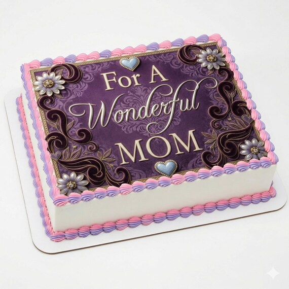 Wonderful Mom Edible Cake Topper, Mother’s Day Frosting Sheet Decoration D2853