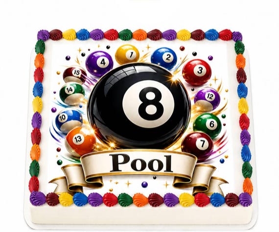 Pool Eight Ball Edible Cake Topper, Billiards Birthday Frosting Sheet Image ~ D30153