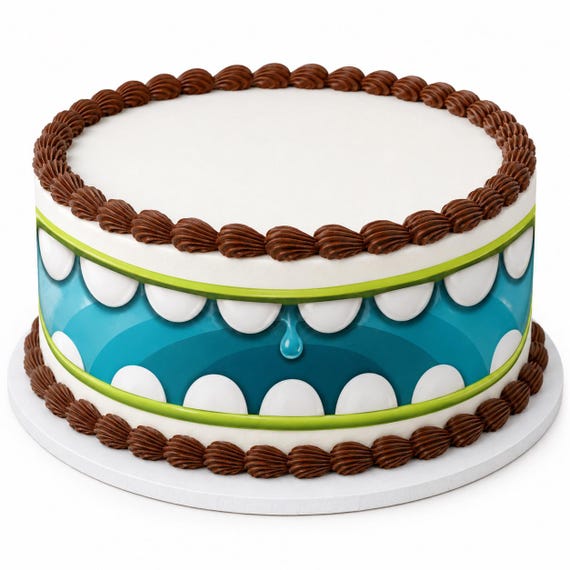 Blue Monster Mouth Edible Cake Side Strip, Fun Teeth Frosting Sheet Decoration ~ D597