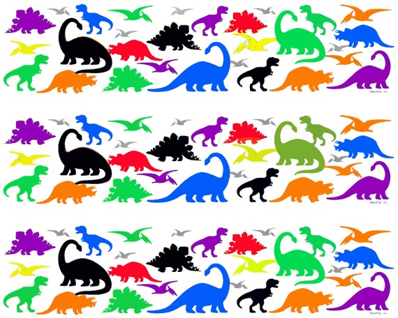 Colorful Dinosaurs Birthday ~ Edible 2D Fondant Birthday Cake Side Toppers ~ D24302
