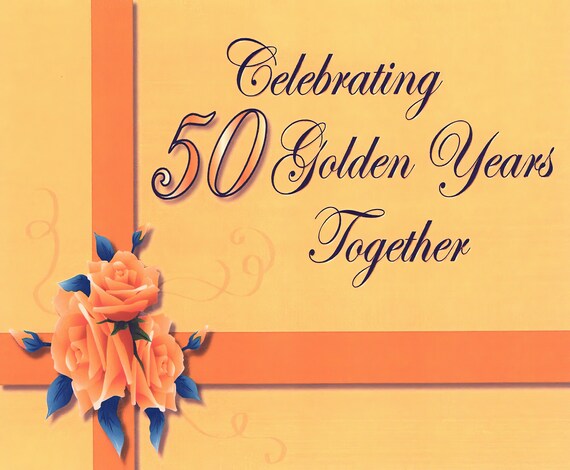 Celebrating 50 Golden Years Together Golden Anniversary ~ Edible 2D Fondant Birthday Cake/Cupcake Topper ~ D2278