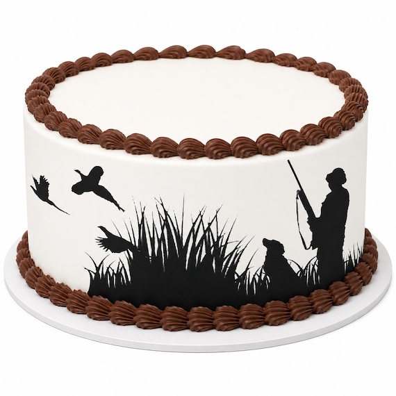 Duck Hunting Silhouette Edible Cake Side Strips, Hunters Marsh Grass Frosting Sheet Wrap Borders, Waterfowl Bird ~ D22628