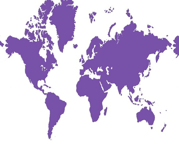 Purple World Map Birthday - 2D Fondant Edible Cake & Cupcake Topper For Birthdays and Parties! - D24543