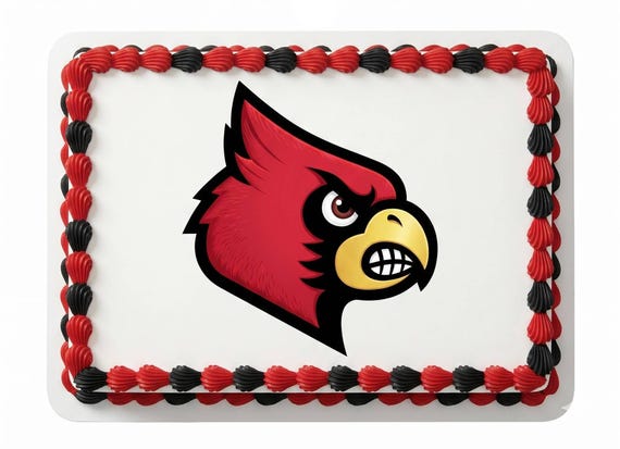 Cardinal Mascot Edible Cake Topper, School Spirit Frosting Sheet Image, Red Black Cardinals Head ~ D921