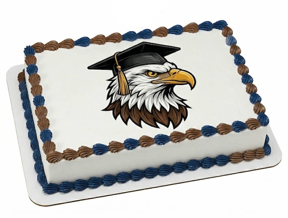 Bald Eagle Graduation Cap Mascot Edible Cake Topper, Patriotic School Spirit Frosting Sheet Image, Grad Party Decor ~ D30018