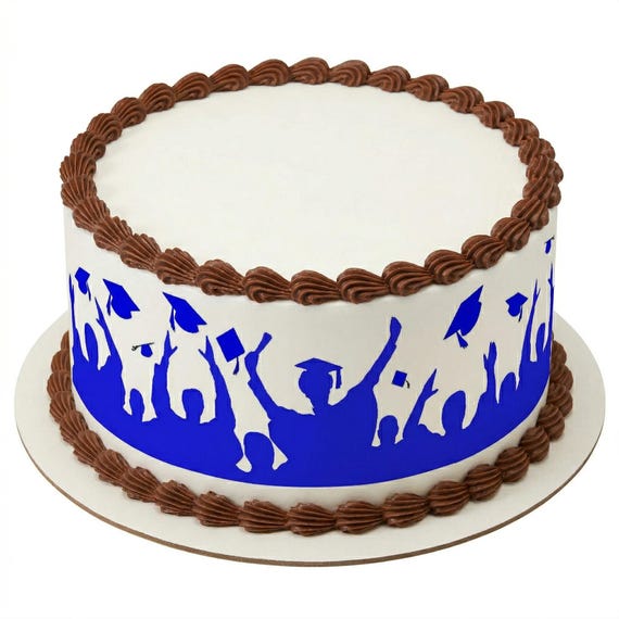 Blue Graduation Cap Toss Silhouette Edible Cake Side Strip, Commencement Frosting Sheet Image, Grad Party Decor ~ D24408