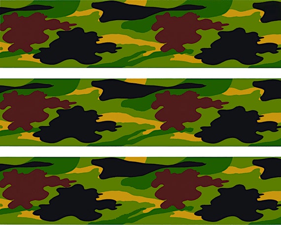 Green Camo - Side Strips ~ Edible 2D Fondant Birthday Cake Side Toppers ~ D313
