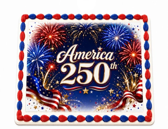 America 250th Fireworks Edible Cake Topper, Patriotic Celebration Frosting Sheet Image ~ D30177