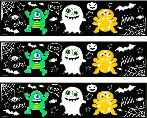 Halloween Ghouls and Ghosts - Birthday Background - Side Strips ~ Edible 2D Fondant Birthday Cake Side Toppers ~ D22550