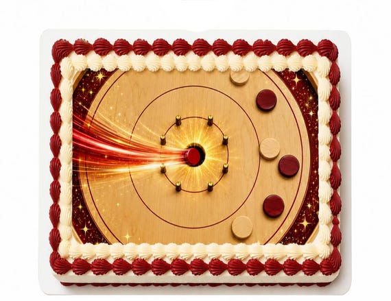 Crokinole Action Shot Edible Cake Topper, Game Night Birthday Frosting Sheet Image ~ D30257
