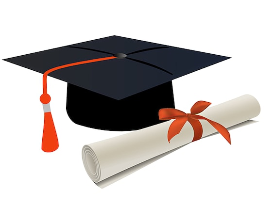 Orange Graduation Cap & Diploma ~ Edible 2D Fondant Birthday Cake/Cupcake Topper ~ D22882
