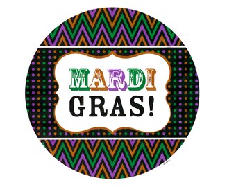 Mardi Gras Chevron Birthday ~ Edible 2D Fondant Birthday Cake/Cupcake Topper ~ D158