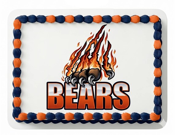 Bears Mascot Edible Cake Topper, School Spirit Frosting Sheet Image, Orange Navy Bears Sports ~ D917