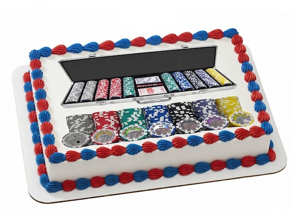 Poker Chip Set Edible Cake Topper, Casino Party Frosting Sheet Decoration ~ D7347