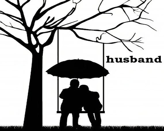 Husband & Wife Silhouette Background - 2D Edible Cake/Cupcake Topper For Birthdays and Parties! - D24305