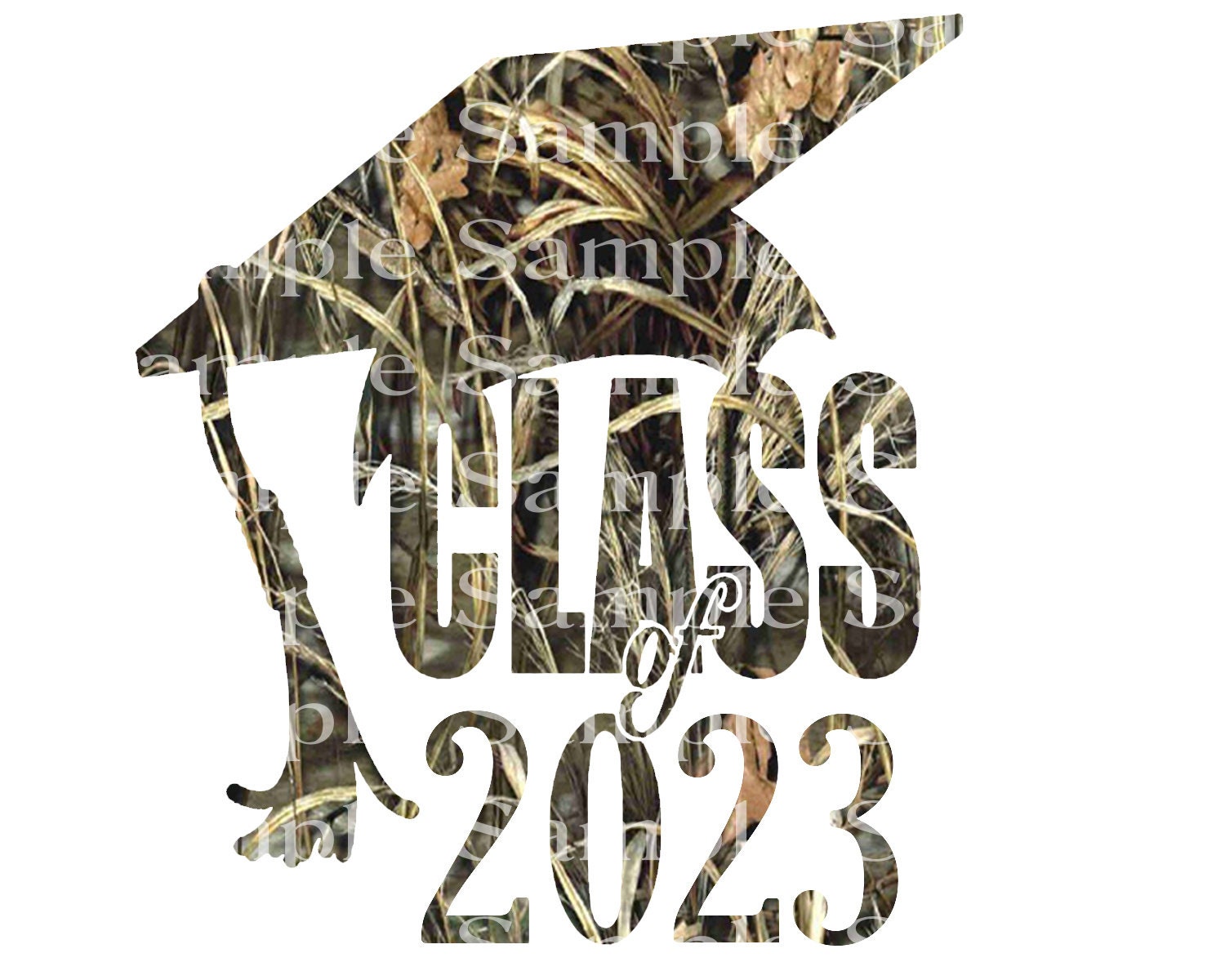 Class of 2023 Hunting Camo Graduation Cap 2D Fondant Edible Cake