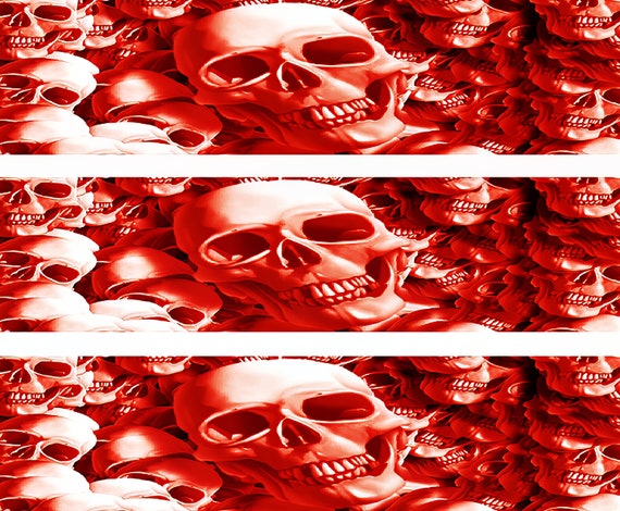 Red Halloween Skulls - Side Strips ~ Edible 2D Fondant Birthday Cake Side Toppers ~ D22402