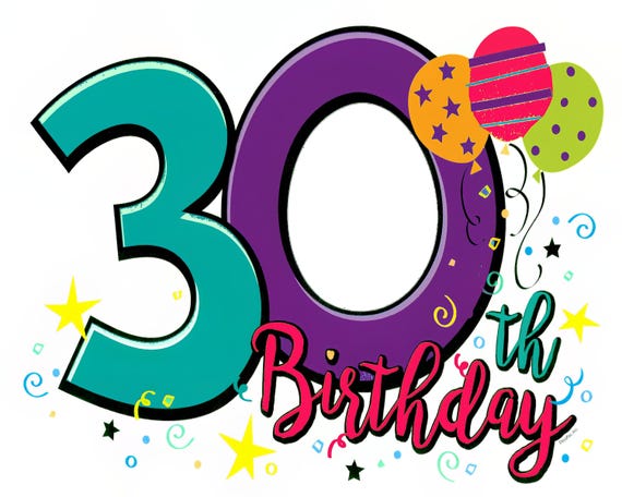 Happy 30th Birthday ~ Edible 2D Fondant Birthday Photo Frame Cake/Cupcake Topper ~ D24112