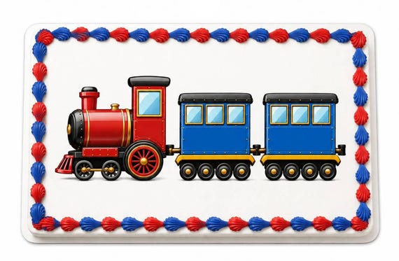 Toy Train Edible Cake Topper, Kids Birthday Frosting Sheet Image ~ D9176
