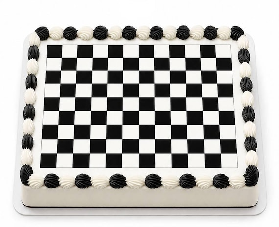 Black White Checkered Edible Cake Topper, Racing Flag Pattern Frosting Sheet Image, Checkerboard ~ D863