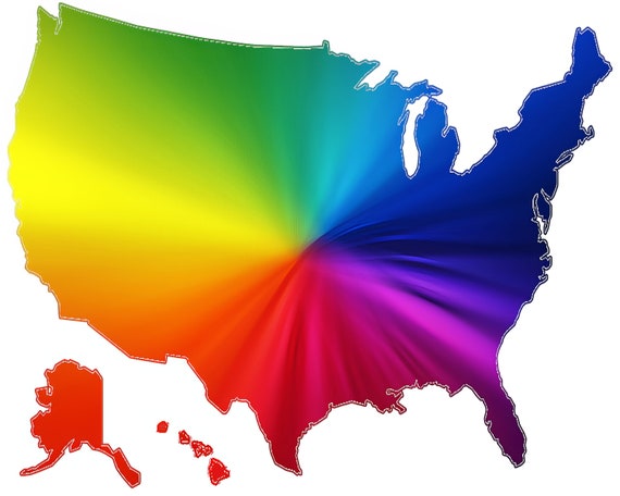 US Map Rainbow Birthday ~ Edible 2D Fondant Birthday Cake/Cupcake Topper ~ D22937