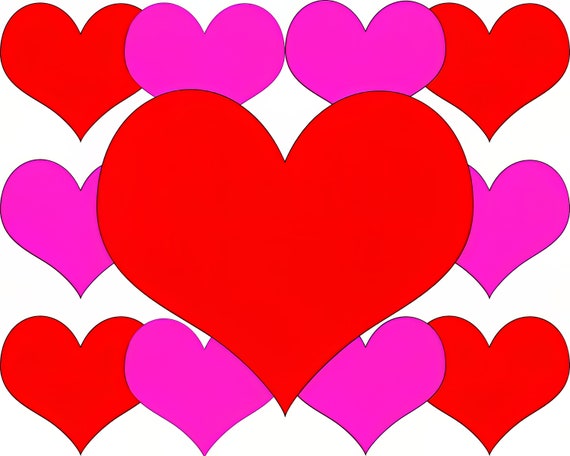 Happy Valentine's Day Hearts ~ Edible 2D Fondant Birthday Cake/Cupcake Topper ~ D22057