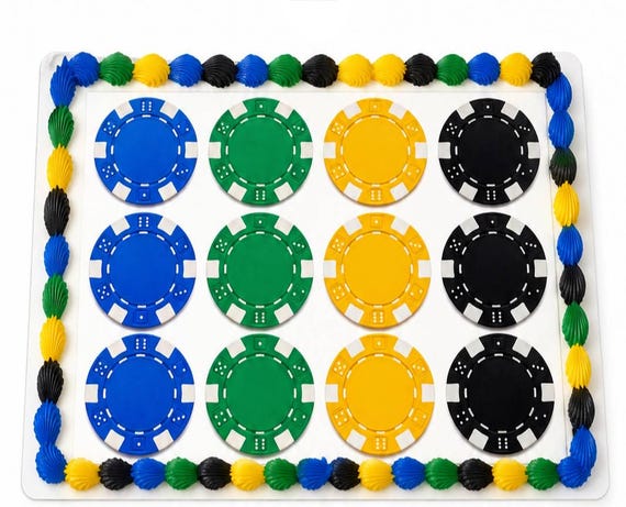 Poker Chips Colorful Casino Edible Cake Topper, Card Game Night Frosting Sheet Image, Vegas Party ~ D22799