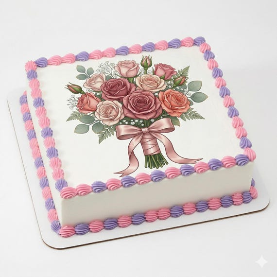 Mother’s Day Rose Bouquet Edible Cake Topper, Floral Frosting Sheet D30040