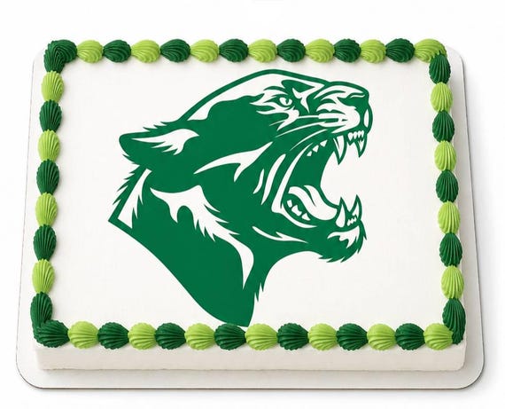 Green Wildcat Roaring Mascot Edible Cake Topper, Cougar Panther School Frosting Sheet Image, Fierce ~ D22465
