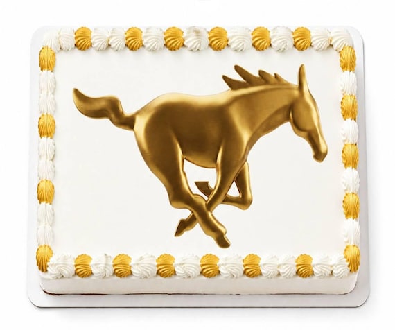 Gold Stallion Galloping Horse Edible Cake Topper, Mustang Emblem Birthday Frosting Sheet Image ~ D4360_2