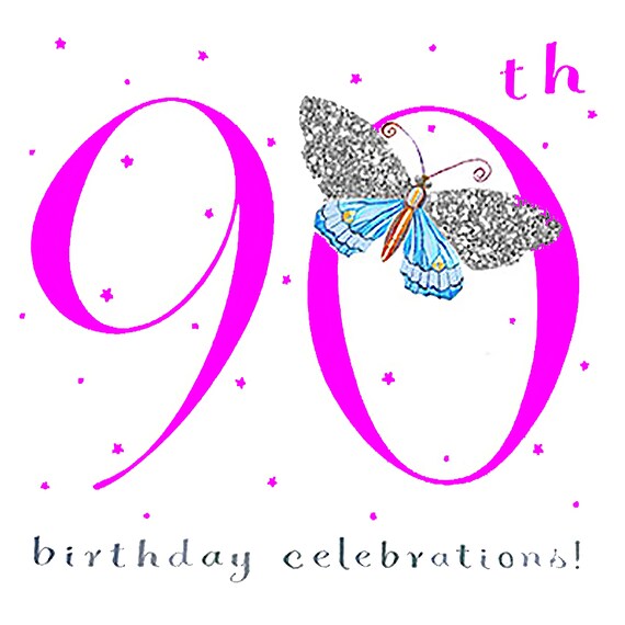 Pink Happy 90th Birthday Cake Background ~ Edible 2D Fondant Birthday Cake/Cupcake Topper ~ D10034