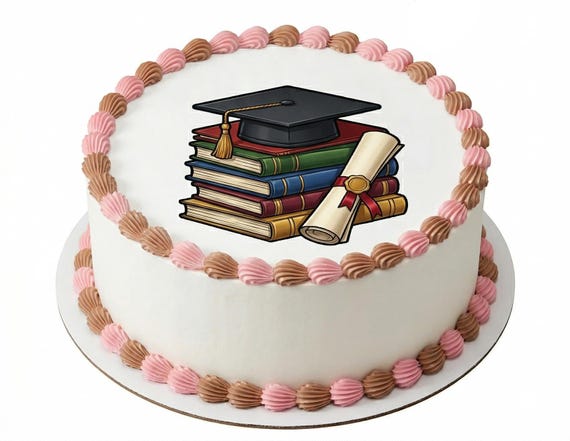 Graduation Cap Books Diploma Edible Cake Topper, Grad Party Frosting Sheet Decoration ~ D30011