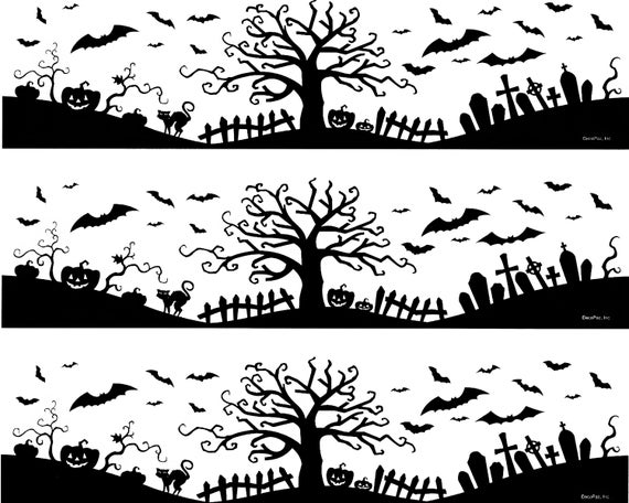 Halloween Spooky Scene - Birthday Background - Side Strips ~ Edible 2D Fondant Birthday Cake Side Toppers ~ D22549