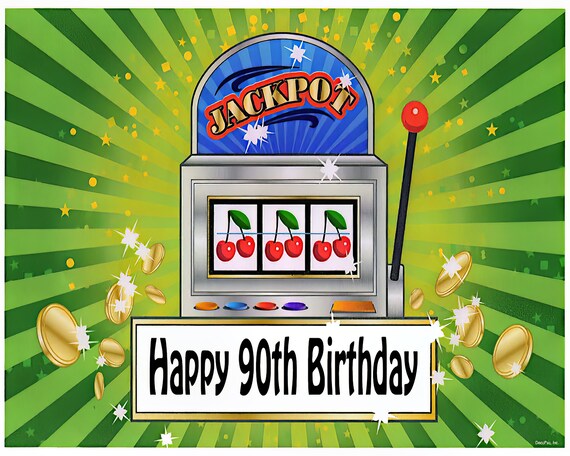 90th Birthday Las Vegas Casino Slot Machine ~ Edible 2D Fondant Birthday Cake/Cupcake Topper ~ D22615