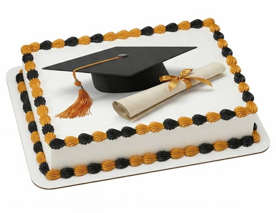 Graduation Cap Diploma Edible Cake Topper Black Gold Grad Hat Cake Image Decor D22823