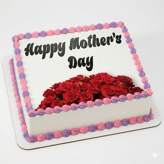 Happy Mother’s Day Roses Edible Cake Topper, Floral Frosting Sheet Decoration D24009