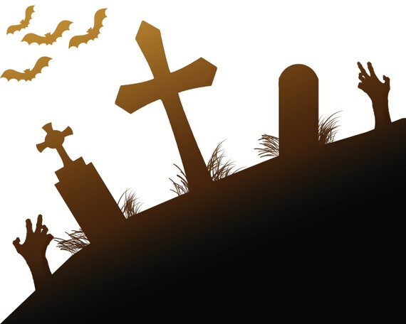 Halloween Graveyard ~ Edible 2D Fondant Birthday Cake/Cupcake Topper ~ D21629