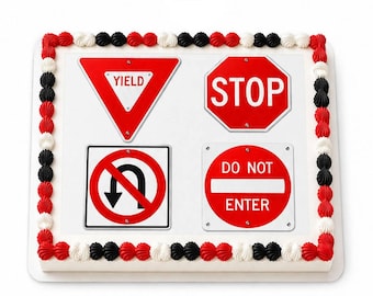Road Signs Edible Cake Topper, Traffic Party Frosting Sheet Image ~ D24164
