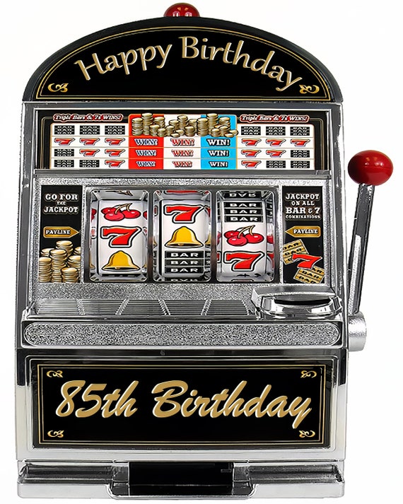 85th Birthday Casino Slot Machine - 2D Fondant Edible Cake and Cupcake Topper For Birthdays and Parties! - D24373