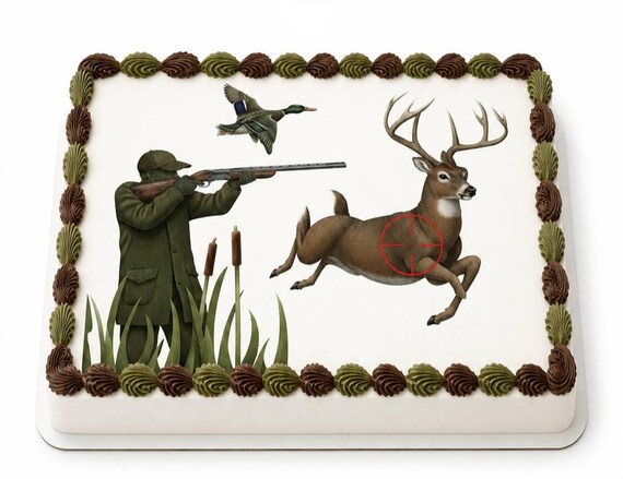 Deer Hunting Edible Cake Topper, Duck Hunter Birthday Frosting Sheet Image ~ D30210