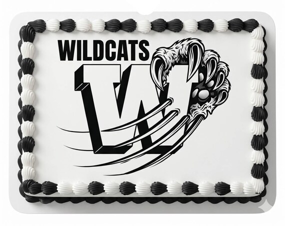 Wildcats Mascot Edible Cake Topper, School Spirit Frosting Sheet Image, Black White Wildcats ~ D858