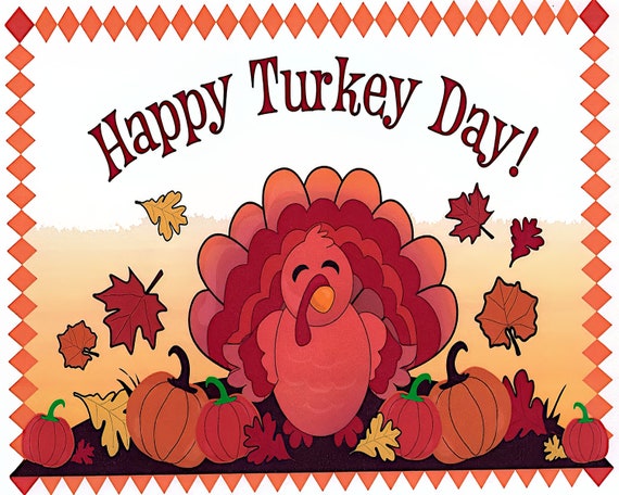 Happy Turkey Day Thanksgiving ~ Edible 2D Fondant Birthday Cake/Cupcake Topper ~ D2282