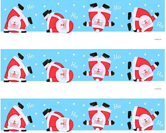 Tumbling Santa Christmas - Side Strips ~ Edible 2D Fondant Birthday Cake Side Toppers ~ D521