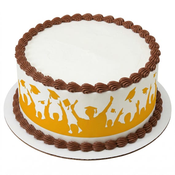 Gold Graduation Cap Toss Silhouette Edible Cake Side Strip, Commencement Frosting Sheet Image, Grad Party Decor ~ D24557