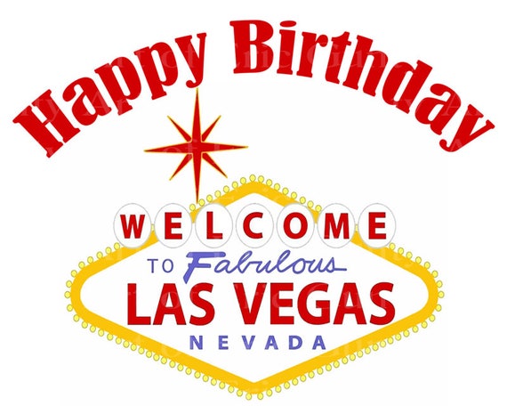 Las Vegas Happy Birthday ~ Edible 2D Fondant Birthday Cake/Cupcake Topper ~ D22762