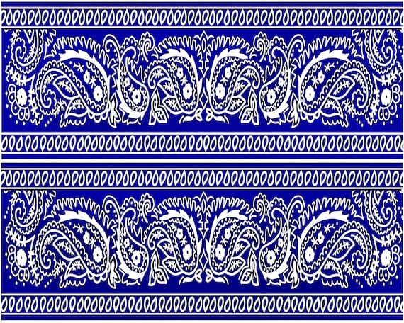Blue Paisley Bandana Birthday ~ Edible 2D Fondant Birthday Cake Side Toppers ~ D24123