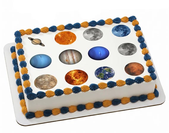 Solar System Planets Edible Cake Topper, Space Science Frosting Sheet Decoration ~ D22926