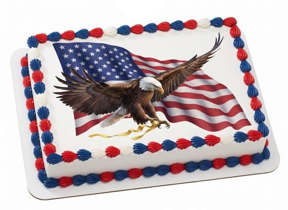 Bald Eagle American Flag Edible Cake Topper, Patriotic Frosting Sheet Image, 4th of July ~ D6558