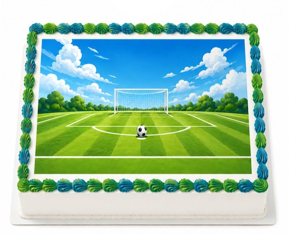 Soccer Field Goal Edible Cake Topper, Sports Birthday Frosting Sheet Image ~ D30160